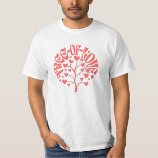Retro "Tree of Love" Heart Typography Coral T-Shir T-Shirt