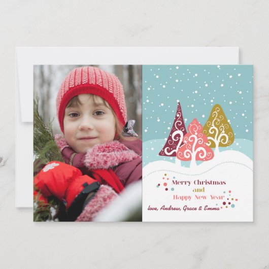 Retro Trees Foto Holiday Card Feiertagskarte (Vorderseite)