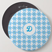 retro-trendiges vintage-blaues Blumenmonogramm Button (Vorne & Hinten)