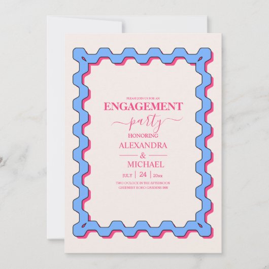 Retro Trendy Curve Squiggle Savy Verlobung Einladung (Vorderseite)