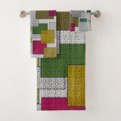 Retro Trendy Geometric Green Yellow Badhandtuch Set (Insitu)
