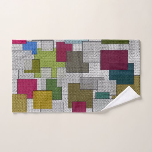 Retro Trendy Geometric Green Yellow Badhandtuch Set (Handtuch)