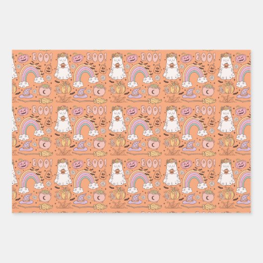 Retro Trendy Niedliche Halloween Elements Ghost Pu Geschenkpapier Set (Vorderseite 3)