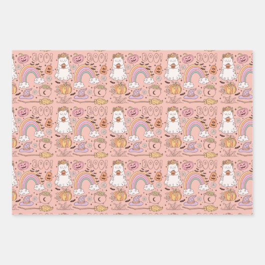 Retro Trendy Niedliche Halloween Elements Ghost Pu Geschenkpapier Set (Vorderseite 2)