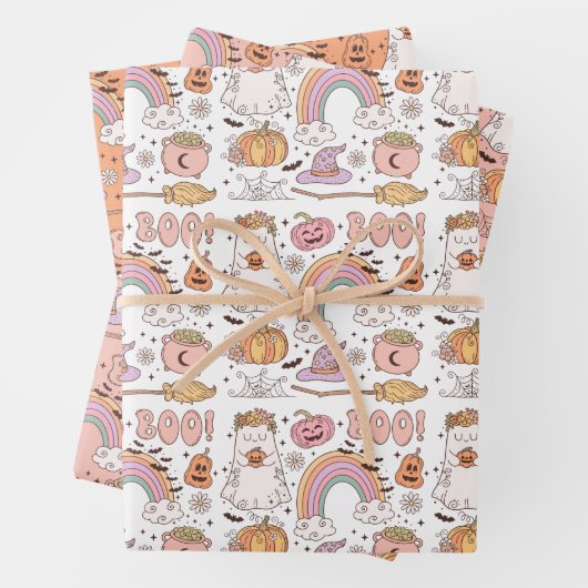 Retro Trendy Niedliche Halloween Elements Ghost Pu Geschenkpapier Set (Beispiel)