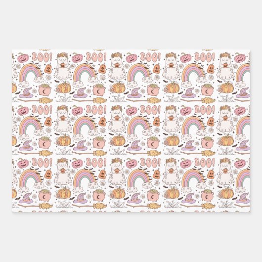 Retro Trendy Niedliche Halloween Elements Ghost Pu Geschenkpapier Set (Vorderseite)