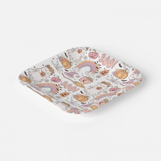 Retro Trendy Niedliche Halloween Elements Ghost Pu Pappteller (Gewinkelt)