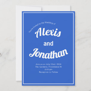 Retro Trendy Playful French Blue White Wedding Einladung