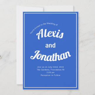 Retro Trendy Playful French Blue White Wedding Einladung