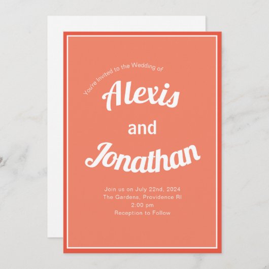 Retro Trendy spielend farbenfroh Korallenrosa Weiß Einladung (Vorne/Hinten)