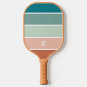 Retro Trendy Strip Terracotta Aquamarin Mit Monogr Pickleball Schläger (Vorderseite)