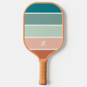 Retro Trendy Strip Terracotta Aquamarin Mit Monogr Pickleball Schläger (Rückseite)