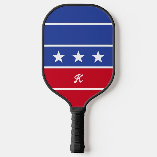 Retro Trendy Stripe American Flag Mit Monogramm Pickleball Schläger (Rückseite)