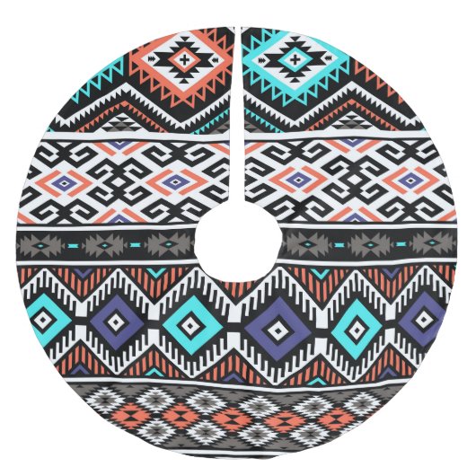 Retro Tribal Navajo: Geometrisch Nahtlos. Polyester Weihnachtsbaumdecke (Vorderseite)
