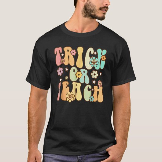 Retro Trick oder Teach Halloween Groovy Ghost Flow T-Shirt (Vorderseite)