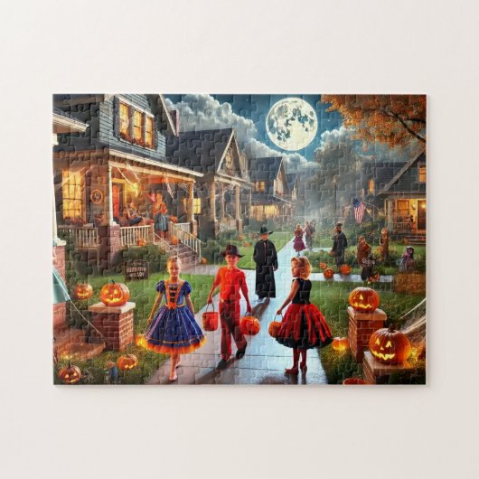 Retro Trick oder Treat Halloween Night der 1950er Puzzle (Horizontal)