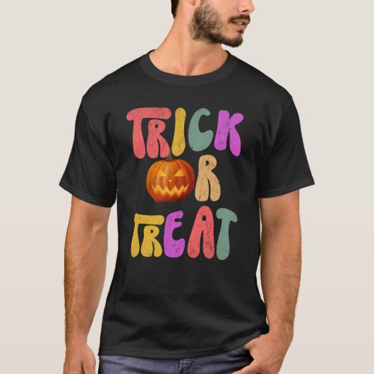 Retro Trick oder Treat Halloween Pumpkin T-Shirt (Vorderseite)
