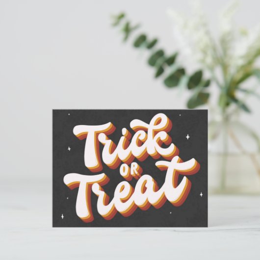Retro Trick oder Treat Postkarte (Stehend Vorderseite)