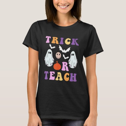 Retro Trick Or Teach Ghost Teacher Halloween Costu T-Shirt (Vorderseite)