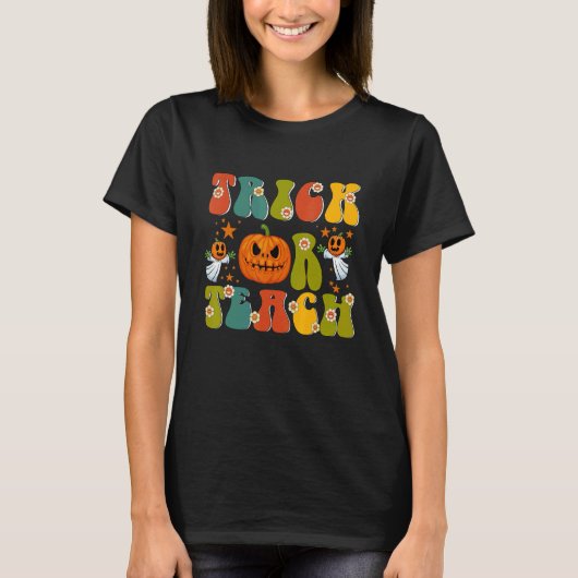 Retro Trick Or Teach Ghost Teacher Halloween Costu T-Shirt (Vorderseite)