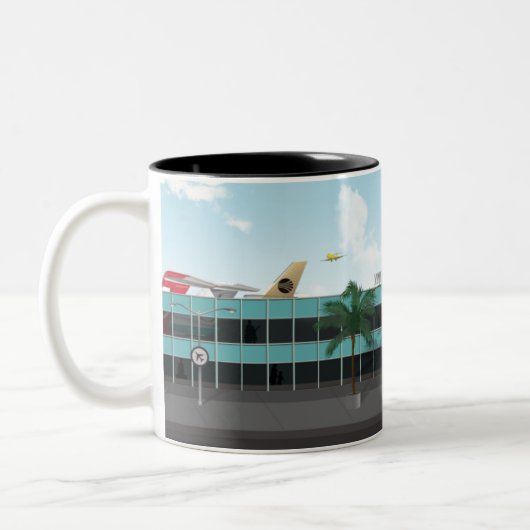 Retro Trident Jet Age Silohuette Mug Zweifarbige Tasse (Links)