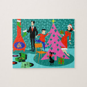 Retro Trimmen des Weihnachtsbaumpuzzles Puzzle