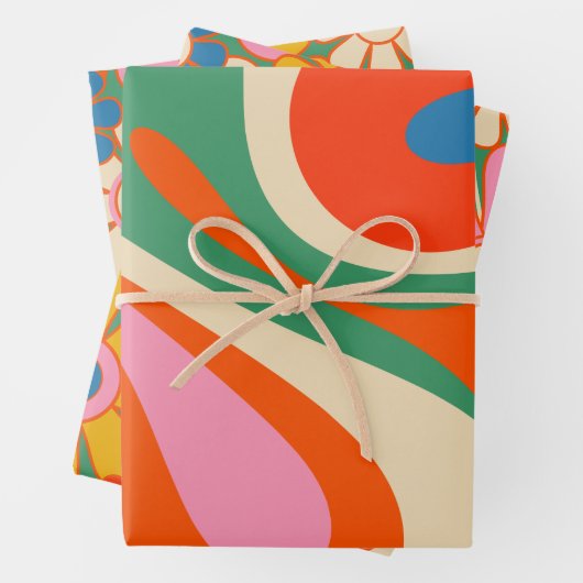 Retro Trippy Blume und Wirbel Geschenkpapier Set (Beispiel)