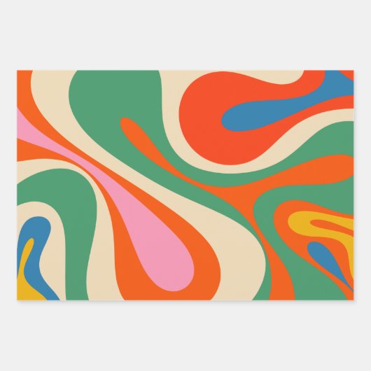 Retro Trippy Blume und Wirbel Geschenkpapier Set (Vorderseite)