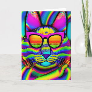 Retro Trippy Psychedelic Hippie Groovy Fat Cat Feiertagskarte