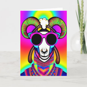 Retro Trippy Psychedelic Hippie Groovy Horned Goat Feiertagskarte