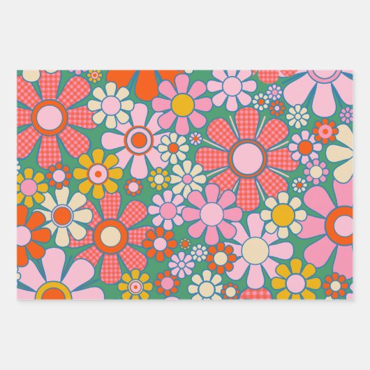 Retro Trippy Wirbel und Blume Geschenkpapier Set (Vorderseite 2)