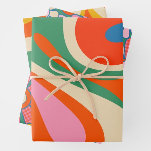 Retro Trippy Wirbel und Blume Geschenkpapier Set (Beispiel)