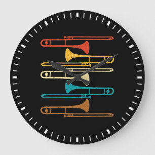 Retro Trombone - Jazz Große Wanduhr