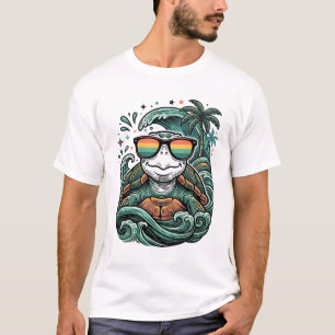 Retro-Tropen-Schildkröten-Sonnenbrille-Strand-Vekt T-Shirt