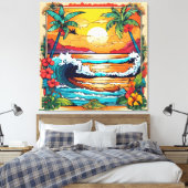 Retro-Tropenüberlagerung Leinwanddruck (Insitu (Schlafzimmer))