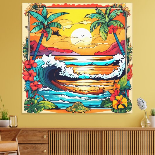 Retro-Tropenüberlagerung Leinwanddruck (Insitu (Wohnzimmer))