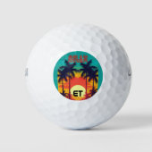 Retro Tropical 80er Style Mit Monogramm Golfbälle (Vorderseite)