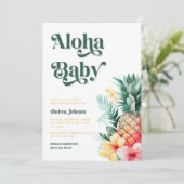 Retro Tropical Aloha Ananas Summer Baby Dusche Einladung (Stehend Vorderseite)