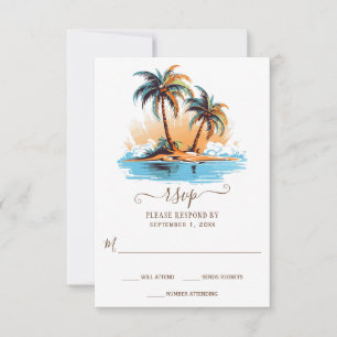Retro Tropical Beach Hochzeit in Urlaubsort RSVP Karte
