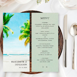 Retro Tropical Beach Palm Tree Coastal Wedding Menükarte