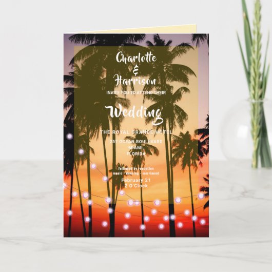 Retro Tropical Beach Palm Trees Foto Hochzeit Einladung (Vorderseite)