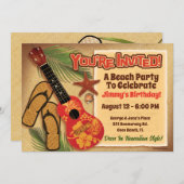 Retro Tropical Beach Party Einladung (Vorne/Hinten)