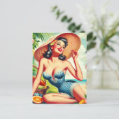 Retro Tropical Beach Pinup Postkarte (Stehend Vorderseite)