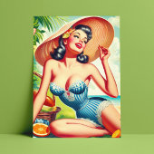 Retro Tropical Beach Pinup Postkarte