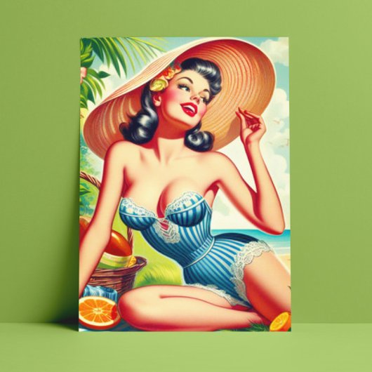 Retro Tropical Beach Pinup Postkarte