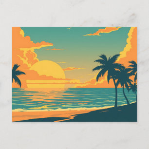 Retro Tropical Beach Sunset Postkarte