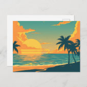 Retro Tropical Beach Sunset Postkarte (Vorne/Hinten)