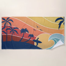 Retro Tropical Beach Surfing Surfer Palmen
