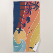 Retro Tropical Beach Surfing Surfer Palmen Strandtuch (Vorderseite)