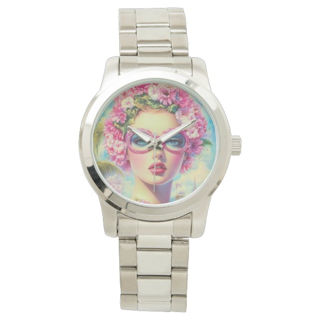 Retro Tropical Beauty Armbanduhr (Vorderseite)